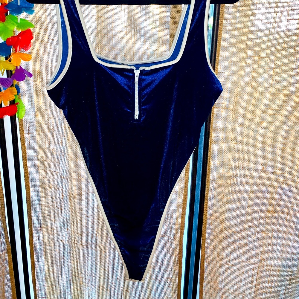 Blue Velvet High cut bodysuit